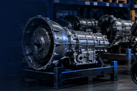 Used automatic transmissions on a warehouse rack